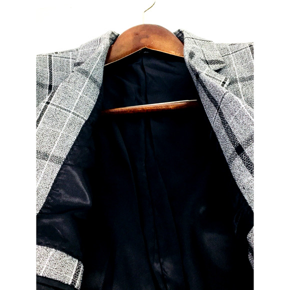38R NWT Boohoo Man Mens 2 Button Blazer Sport Coat Jacket Pencil Gray Glen Check - Picture 9 of 12